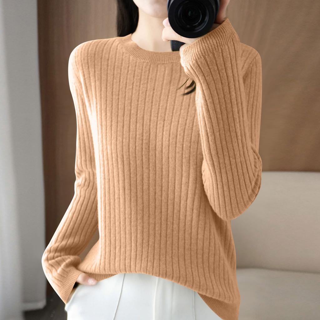 Damenmode Locker Gestrickter Pullover Unterhemd Rundhals Pullover Langarm Einfarbiges Oberteil