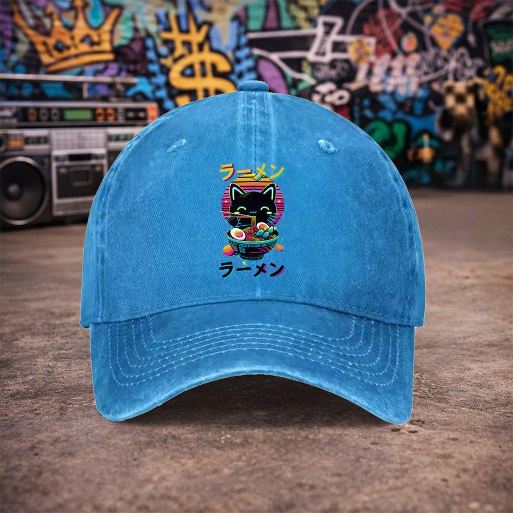 Pc Unisex RaUnisex Cat Print Vintage Washed Baseball Cap Unisexs Trendy Hat Versatile Duckbill Cap Fun Print A Unique Birthd