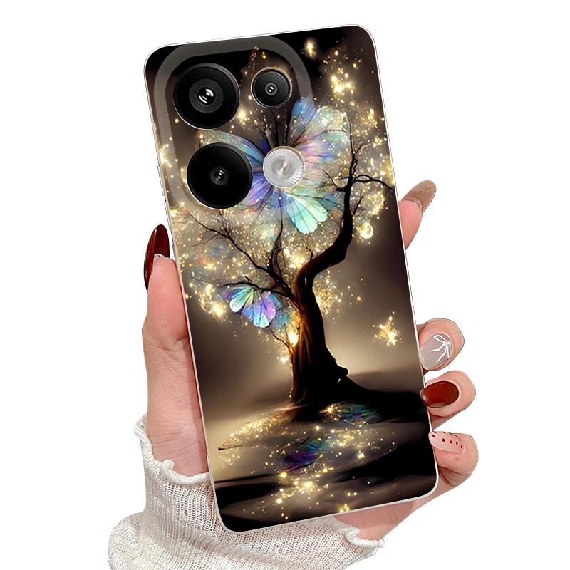 Shining Fantasy Tree Butterfly Pattern Case Xiaomi 14T 13T 11T Pro Leather Texture Silicone Cover Funda For Redmi Note 14 13 Pro 4G 5G 12 11