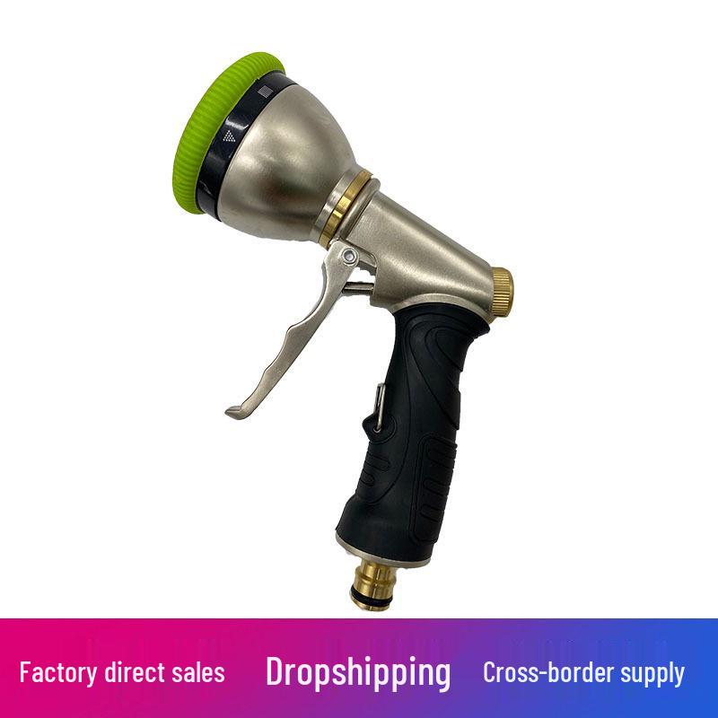 Gold Electroplated Multifunctional 9-Function Front Trigger Water Spray Gun for Car Wash (Green) Large Silver Gun with Green Head
