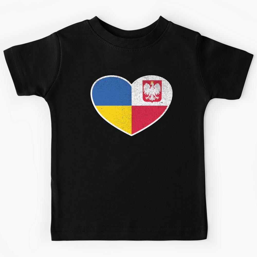 Ukraine Ukrainian Poland Polish Heart Love Flag Kids T-Shirt 120