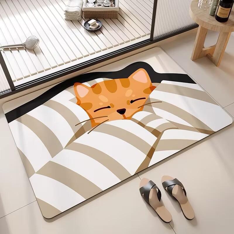 

Cute Orange Cat in Bed Door Mat Carpet Rugs Pattern Non Slip Print Entryway Rug for Cozy Home Decoration 40cm x 60cm
