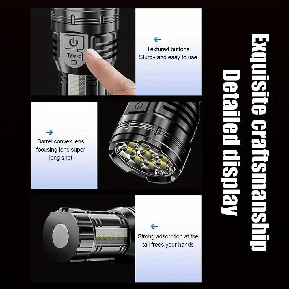 Outdoor Essential Taschenlampe, 9 Lichtperlen, Eingebauter 1800mAh Akku mit großer Kapazität, Leicht und tragbar, Magnetisches Heck, Camping und Patrouille