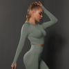 Seamless Tight Solid Color Pleated Sports Long Sleeved Top With High Elasticity, Breathability, Running, Fitness, Yoga Clothes For Women