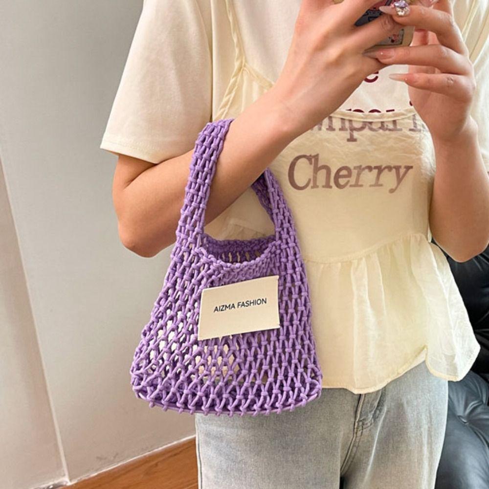 Leisure Beach Hollow Handbag Summer Woven Totes Bag Trendy Straw Crochet Bag Travel