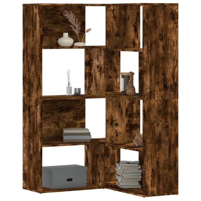 VidaXL Corner Bookshelf with 4 Shelves Smoked Oak Engineered Wood, Corner Bookcase, Corner Display Cabinet, Cabinet 3307814