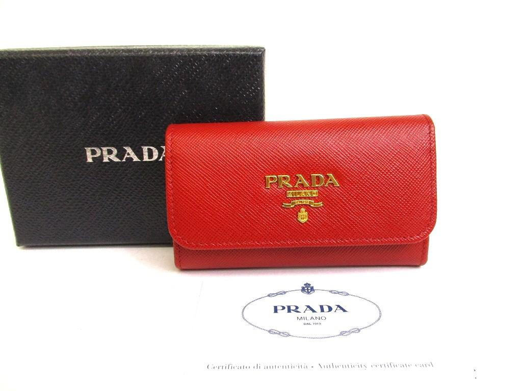 Authentic PRADA Red Saffiano Metal Leather 6 Pics Key Chain #a909  Refurbished