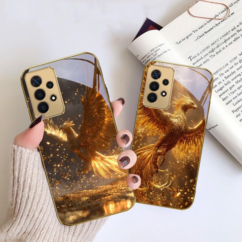 Luxurious Golden Bird For Samsung A 01 52S A04 A05S A10 A12 13 22 23 24 36 42 M02 Note 10 20Ultra 8 9 Golden glass phone case