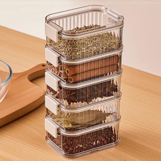 Gewürzbox mit 4/5 Fächern Auslaufsicher Verschlossen Küchenorganizer mit Transparentem Fenster Meal Prep Aufbewahrungsbehälter für Pfefferkörner Chili
