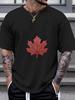 1pc Maple Leaf Vibrant Red Graphic Black T-shirt