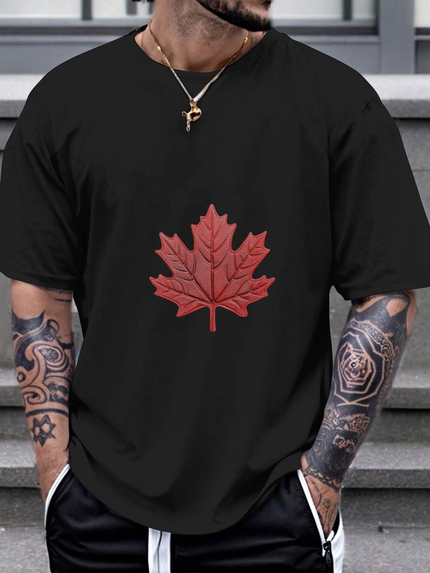 1pc maple leaf vibrant red graphic black T-shirt XL