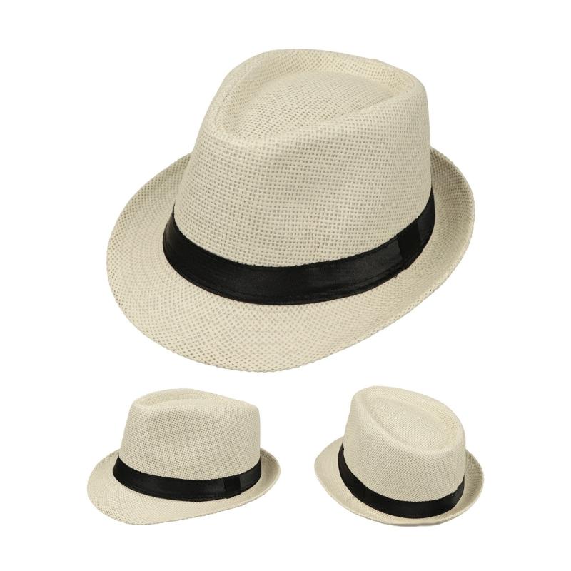 British Trilby Hat for Adult Outdoor Camping Fishing Straw Weaving Fedoras Hat