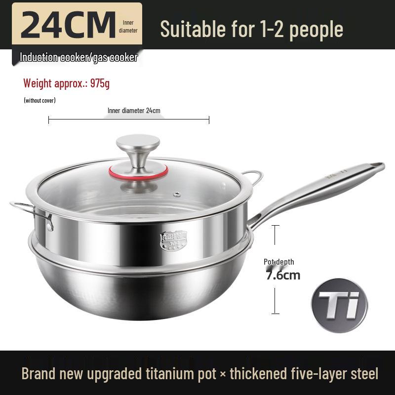 German Fish Scale Hammered Pure Titanium Wok - Uncoated Non-Stick Stir-Fry Pan for Induction Cookers.