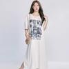 Loose-fitting Large-sized Women's Round-neck Short-sleeved T-shirt Dress, Long Laid-back Style Dress, Knee-length Sleeping Dress