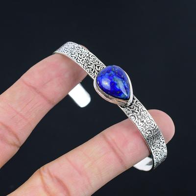 Pear Lapis Lazuli Gemstone Art Deco Wedding Anniversary Unique Bangle 925 Silver