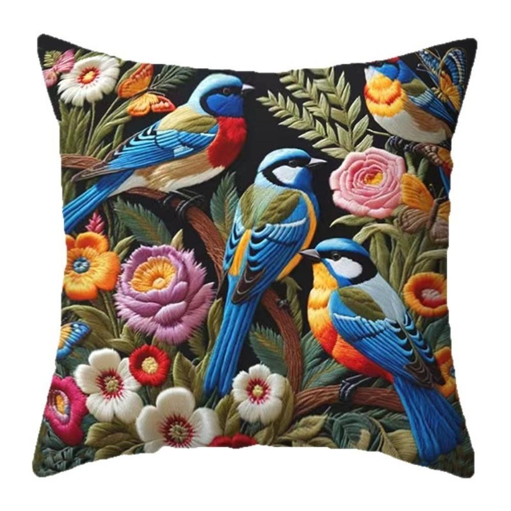 Flower Bird  45cm Pillow Case Vintage Decorative Pillowcase Creative Cushion Cover  Bedroom Accent
