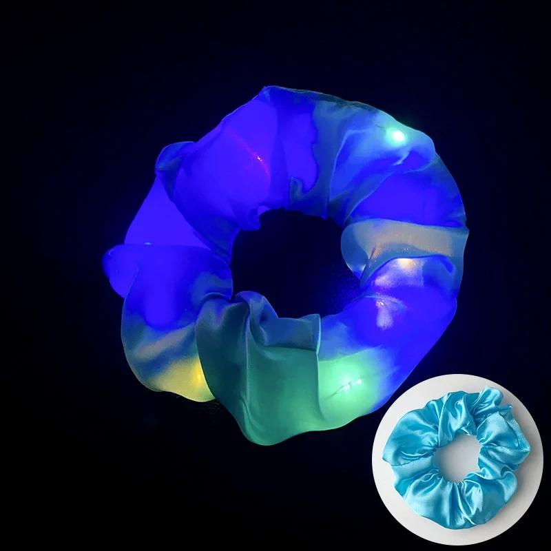 LED Glow Large Sausage Hair Tie DIY Night Light Headband Shiny Cheer Hairband Elastic Hair Accessories for Christmas Party Decor