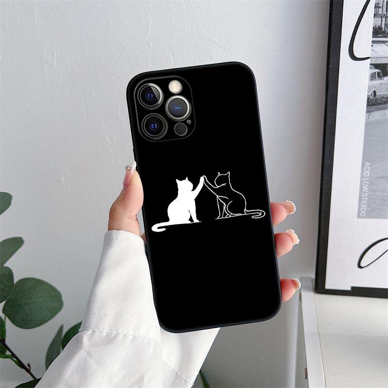 Black Cat Line Phone Case for iPhone 11 15 16 Pro Max Case Coque 14 Plus 13 Pro 12 Mini 11 X XS 16 8 SE2020 15Pro TPU Soft Cover