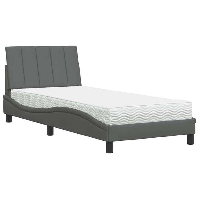 VidaXL Lit avec matelas gris foncé 90x200 cm tissu, meuble de chambre à coucher, lit simple, lit à panneaux, sommier, lit 3310504