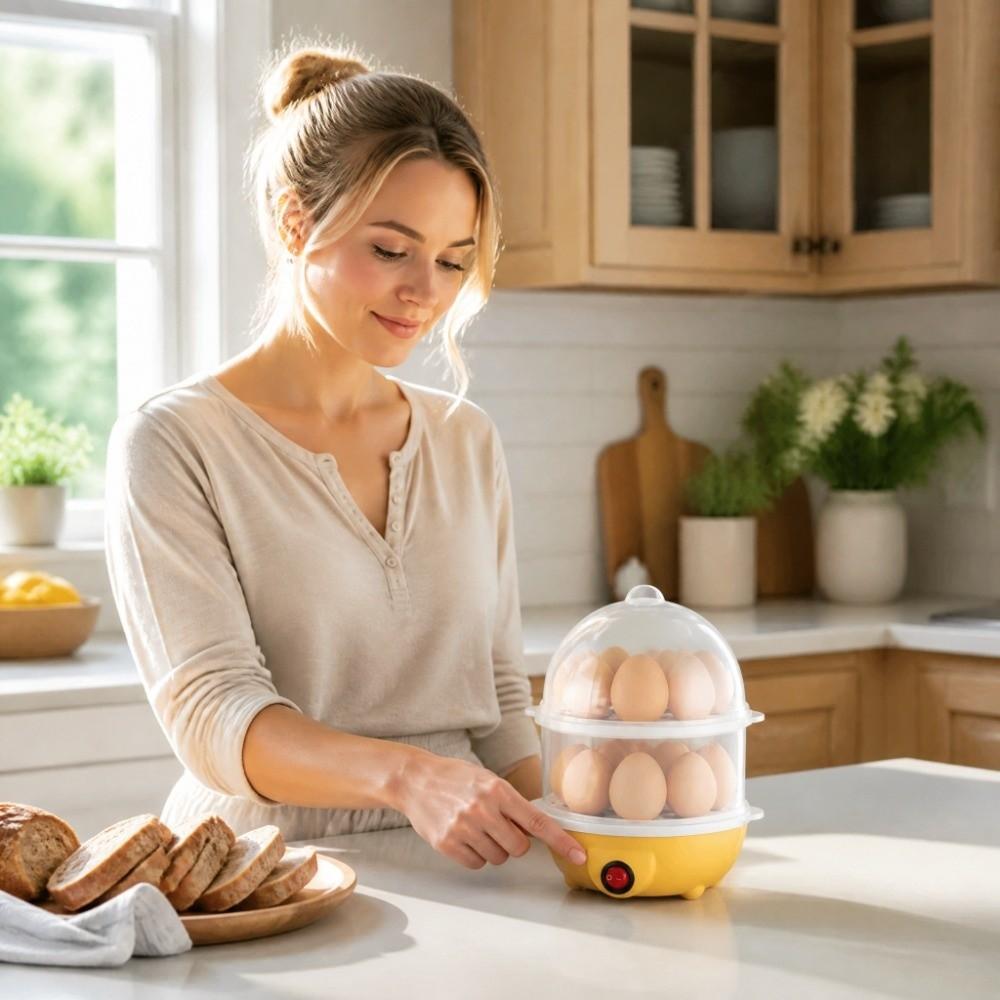 Yellow Electric Egg Steamer Plastic Egg Boiler Appliance Breakfast Machine Kitchen Appliance