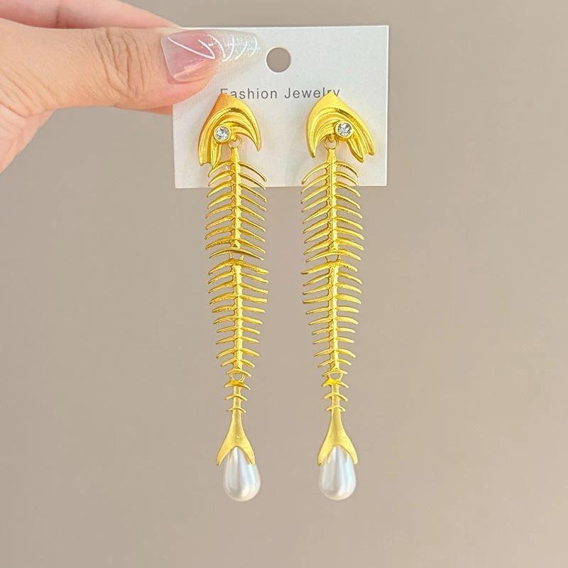 Vintage Geometric Irregular Circular Ring Pendant Small Fish Earrings for Party, Evening Wear, Jewelry