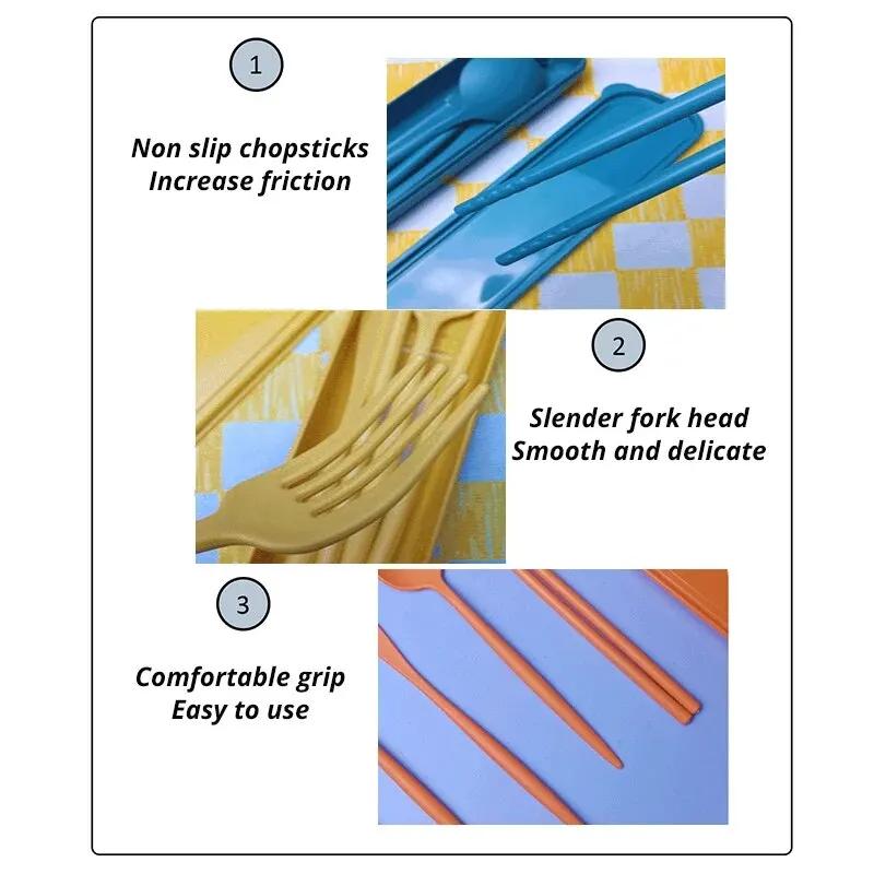 4-piece Wheat Straw Tableware Knives Forks Spoons Chopsticks New Portuguese Plastic Portable Tableware Set Dinnerware Set