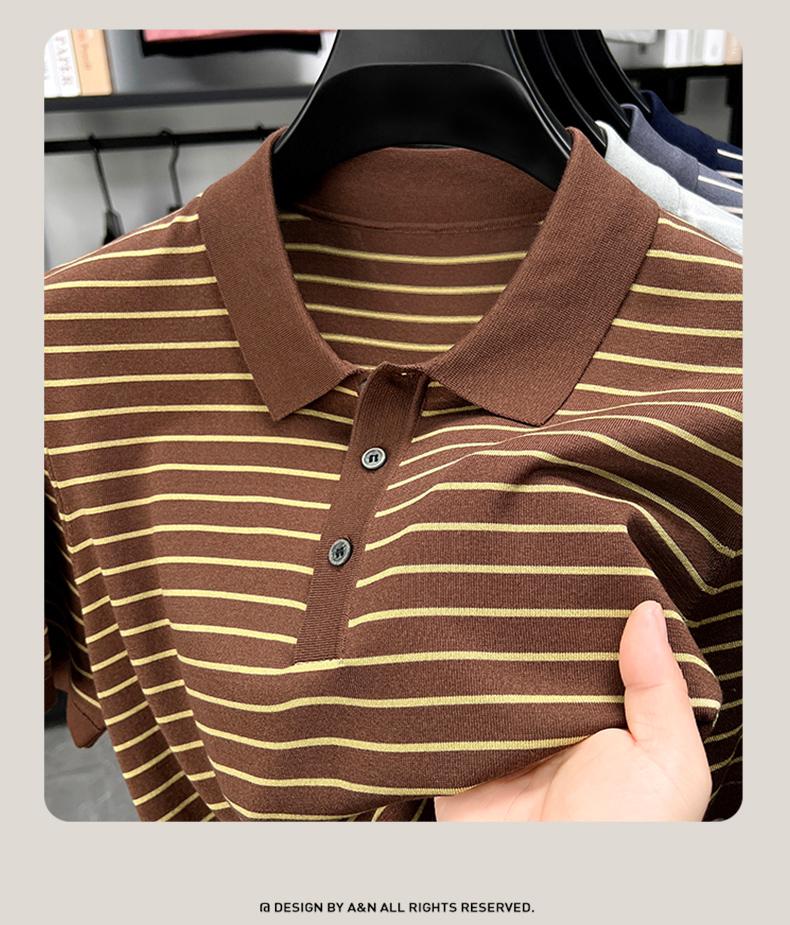 Antonio Summer Striped Business and Leisure Versatile Polo Shirt Men's Top