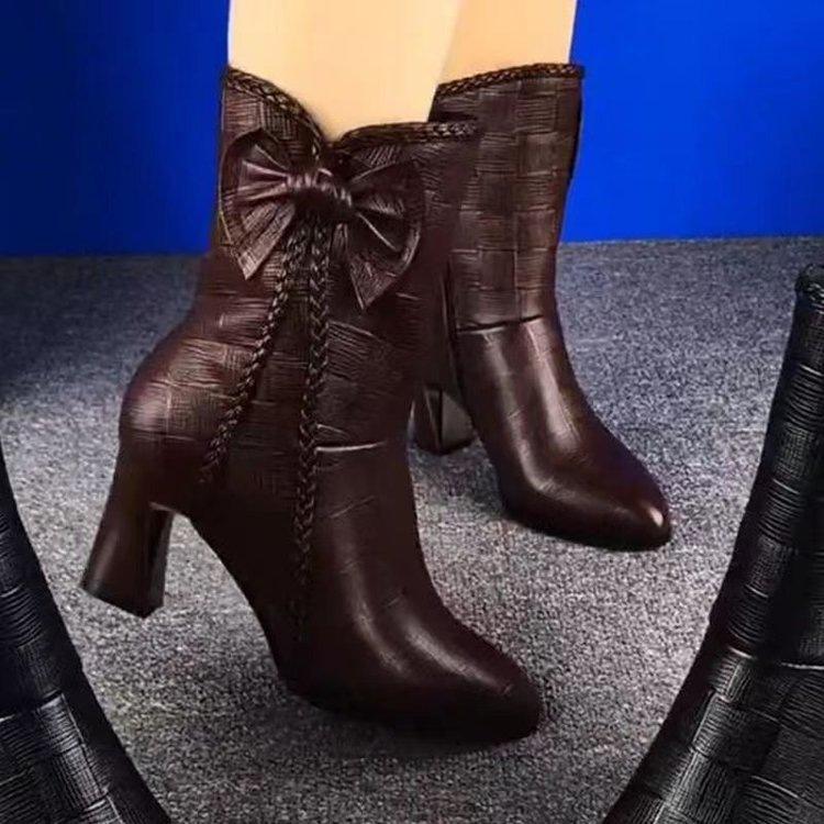2025 New Fashion Martin Boots Women's Shoes Trendy Autumn and Winter Piled Thick Heel Versatile High Heel Medium Boots Cotton Shoes