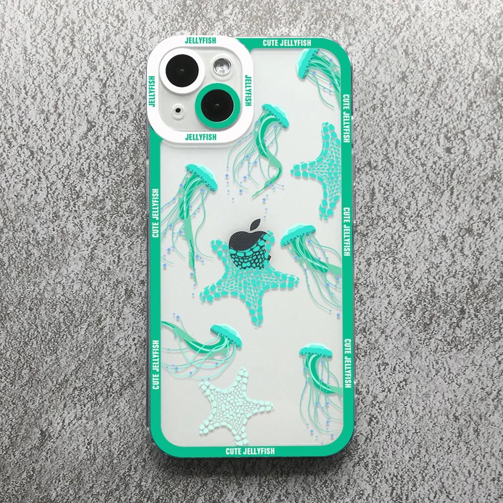 Funny Cartoon Jellyfish Phone Case For iPhone 17 16 15 14 13 12 11 Pro Max Mini Plus 7 8 Air Shockproof Transparent Soft Cover