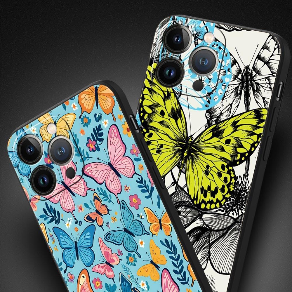 Butterfly Design Phone Case Cover for iPhone 17 16 15 14 13 12 Pro Max 11 Pro Max 17 AIR Plus Shockproof Soft TPU Shell Fundas
