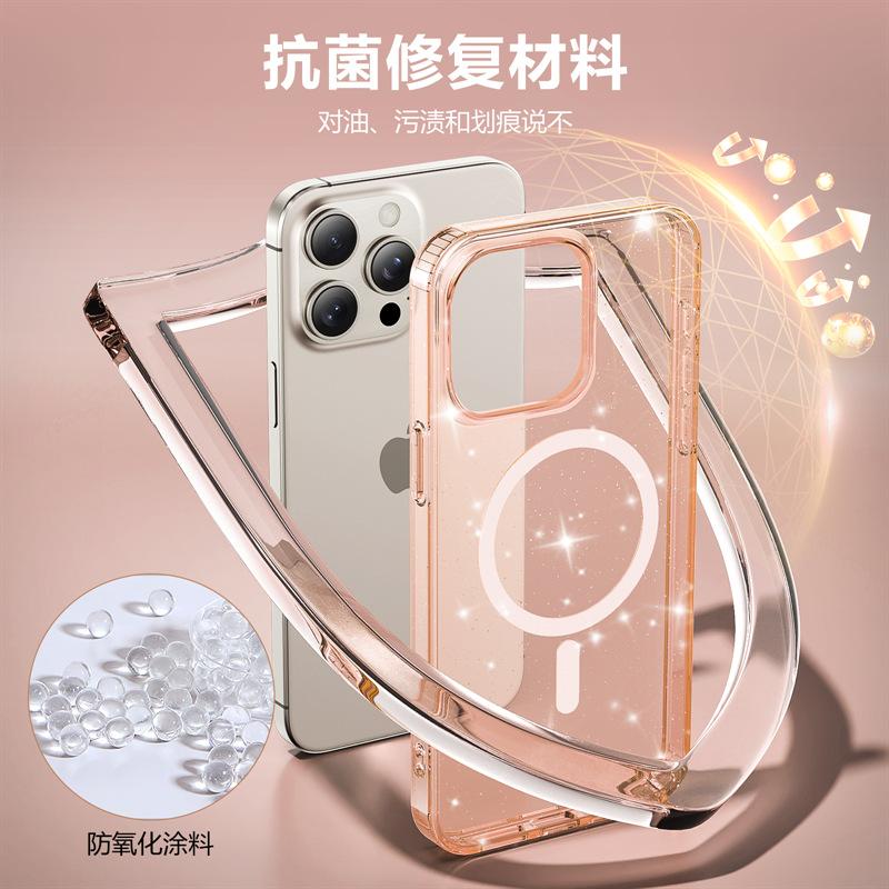 Applicable to Apple 16 glitter mobile phone case, anti-yellowing iphone17pm transparent terminator 17Pro protective case