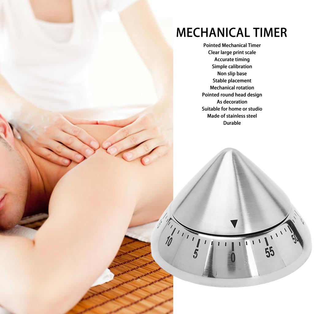 Pointed Mechanical Timer Clear Scale Stainless Steel Cooking Mechanical Reminder for Kitchen Sauna