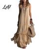 Beach Vacation Dress Summer Ruffle Tiered Swing for Women Boho Versatile Women's Flowy Maxi Sundress Sleeveless A-line Loose Long Breathable Chiffon
