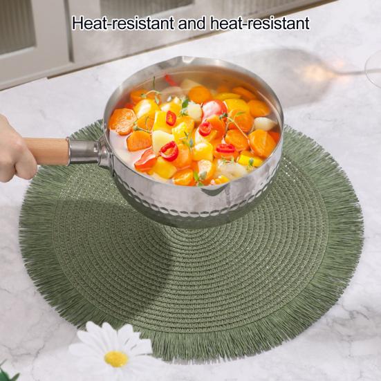 Pletené kulaté prostírání Tkané střapcové podložky na stůl pro kuchyňské stolování Žáruvzdorné prostírání z přírodní tkaniny Pro vnitřní i venkovní použití