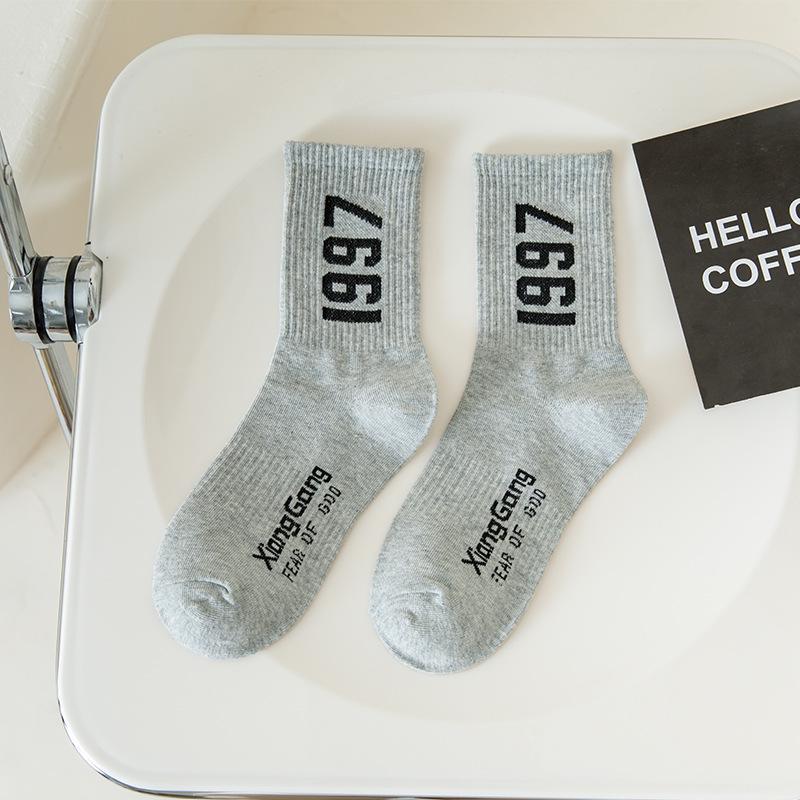 

FOG 1977 Летние корейские модные длинные носки средней длины - однотонные унисекс, тонкий спортивный дизайн One Size серый
