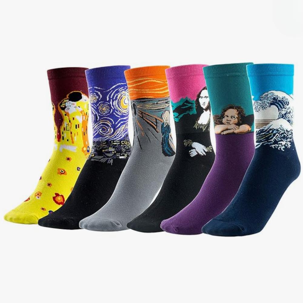 Comius Sharp Fun Colorful Cotton Socks, 6 Pairs Men Women Multicolored Cotton Socks Thermal Everyday Sports Socks Fun Cool Famous Painting Socks