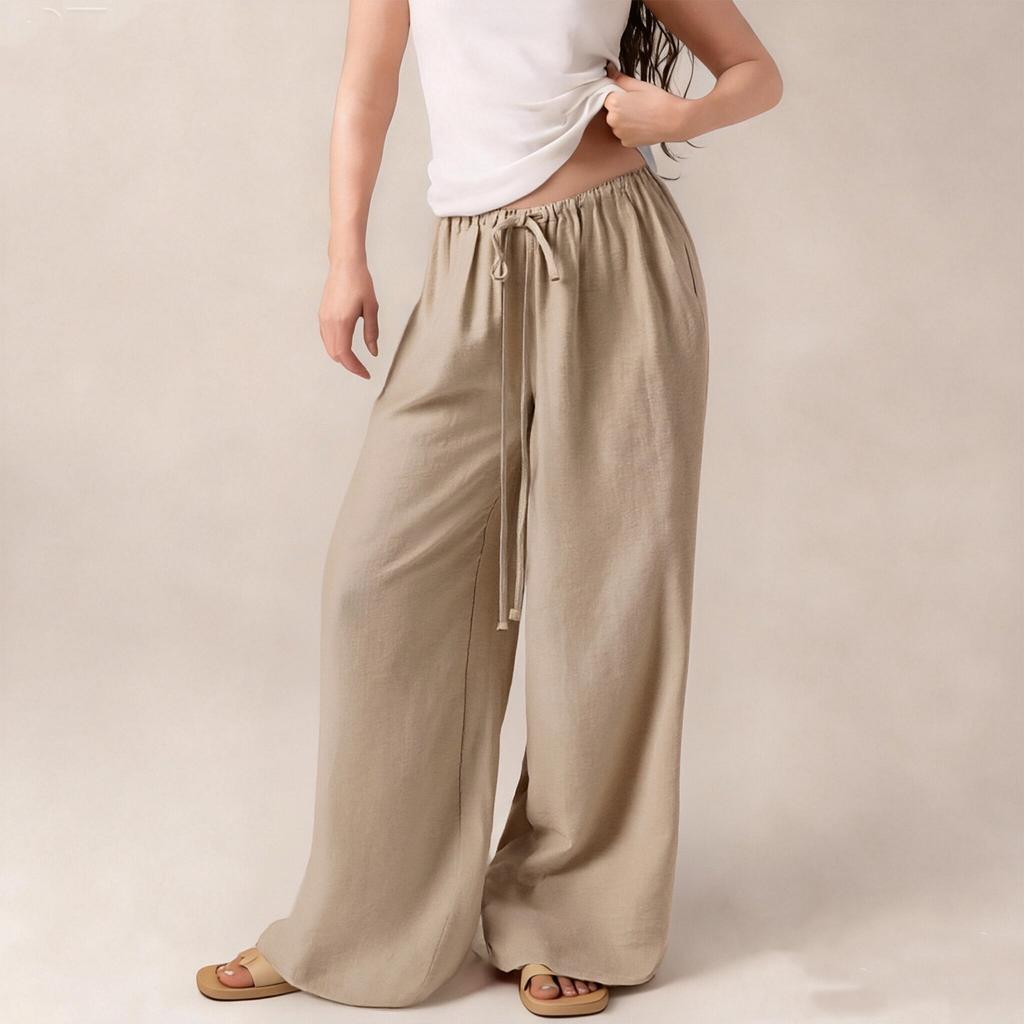 Women's Loose Straight,leg Trousers, High,elasticity Drawstring Long Trousers, No Pockets