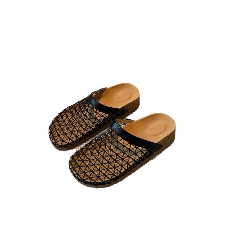 Hong Kong fishing net baotou half drag women summer new wear a pedal hollow thick bottom cool slippers women