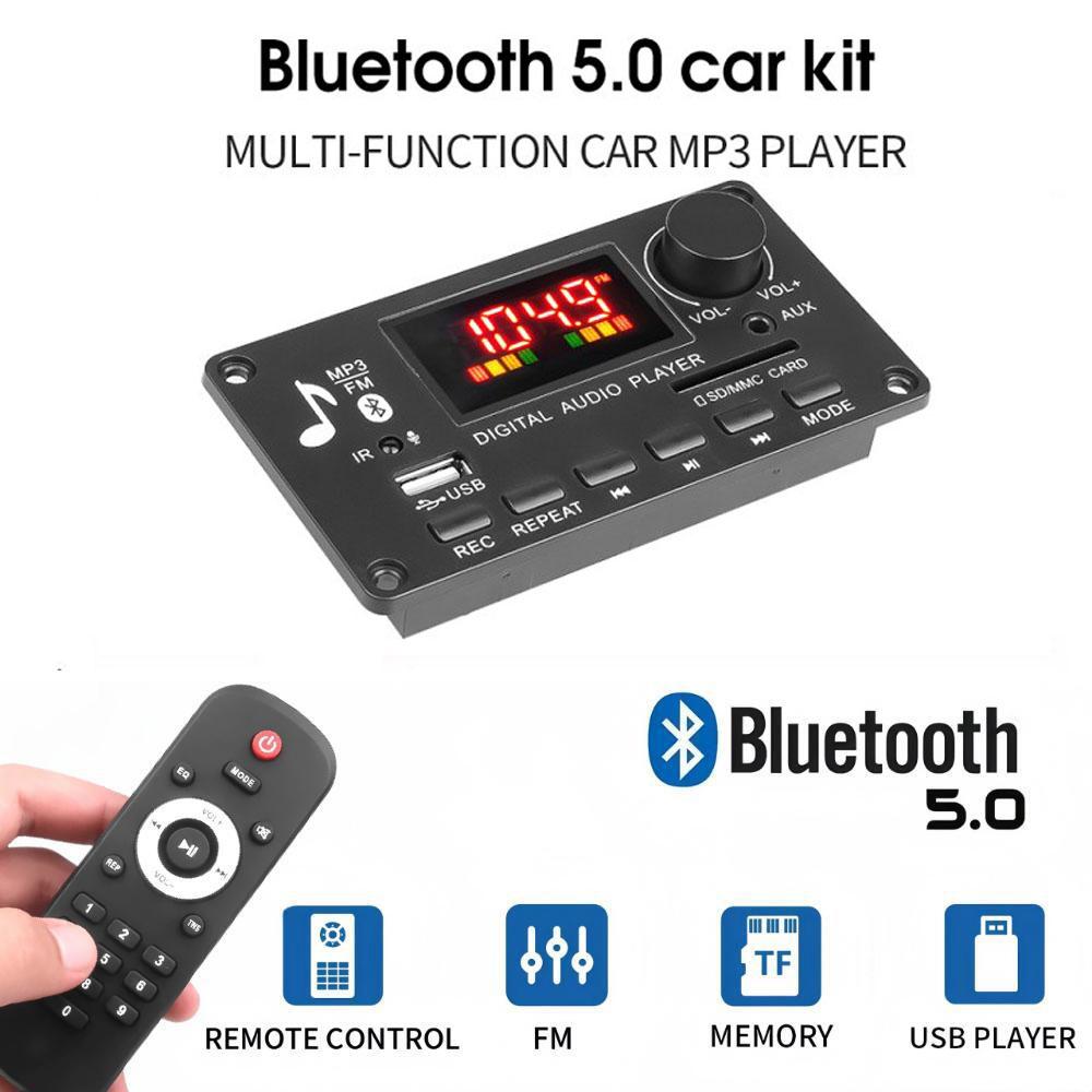 

2 Комплекти Bluetooth 5.0 MP3 WMA WAV Декодерна плата 5V 12V Бездротовий аудіо модуль Кольоровий екран USB TF FM радіо чорний