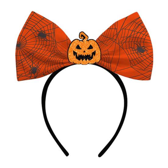 Halloween Bow Headbands, Flexible Non-Slip Hairband with Pumpkin Bat Skeleton Spider Design, Lightweight Headband for Kids Adults Party Cosplay