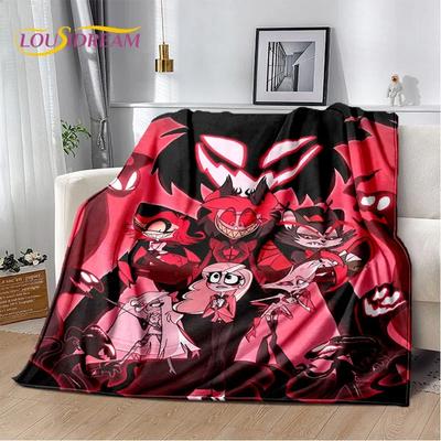 Manta de Franela Suave de Dibujos Animados H-Helluva Boss Blitzo H-Hazbin Hotel para Cama Dormitorio Sofá Picnic, Manta de Tiro para Exteriores Ocio