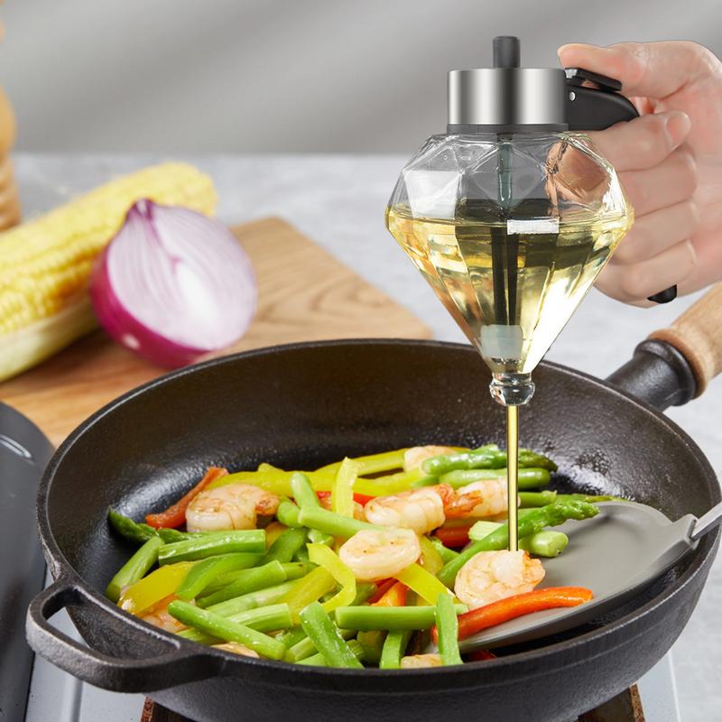 Diamond Shaped Glass Honey Dispenser 200ml Large Capacity Multifunctional Oil Bottle Vinegar and Sauce Dispensers Kitchen Tool