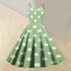 Women Sleeveless Polka Dot Print Dress Round Neck Vintage Style Fit Flare Midi Dress with Double Straps