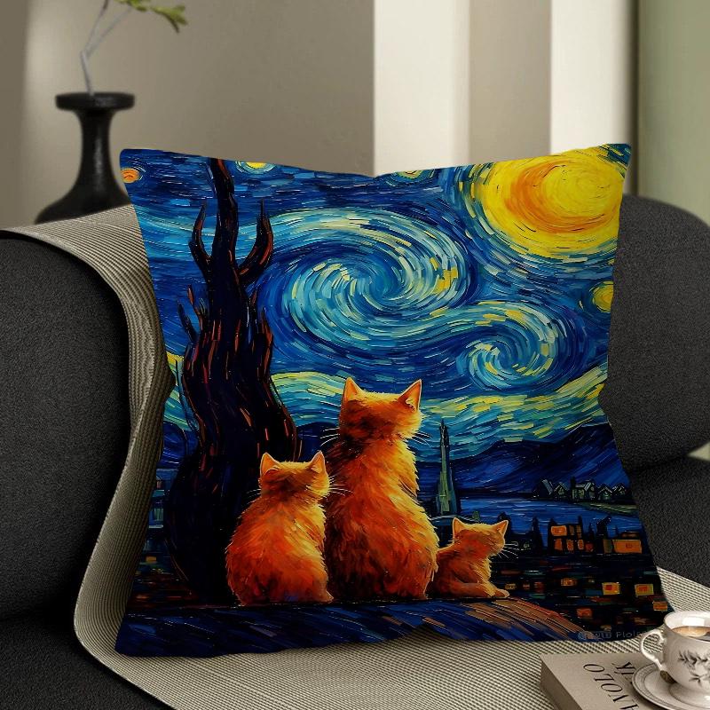 Monet Black Cat Van Gogh Sunflowers Pillowcases Home Bedding Decorative Pillow Cover Wedding Super Soft Pillow Case