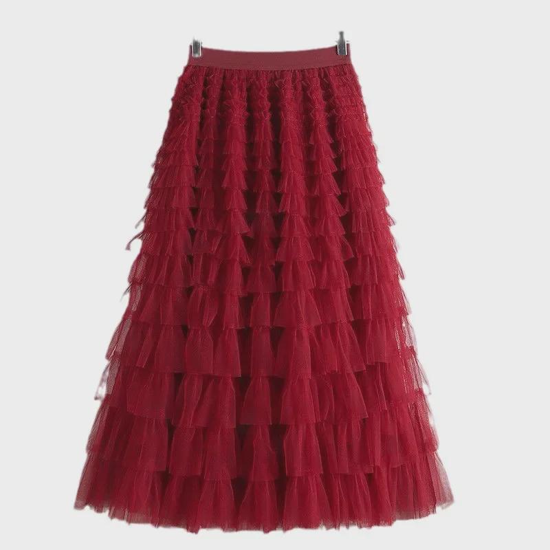 2023 Autumn/Winter A-Line Long Mesh Cake Skirt