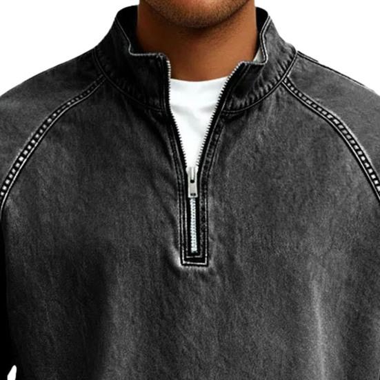 Erkek Kot Yarım Fermuarlı Stand Yaka Vintage Günlük Sweatshirt Yıpranmış Bol Balıkçı Yaka Parti Sokak Tatili İçin Golf Gömleği