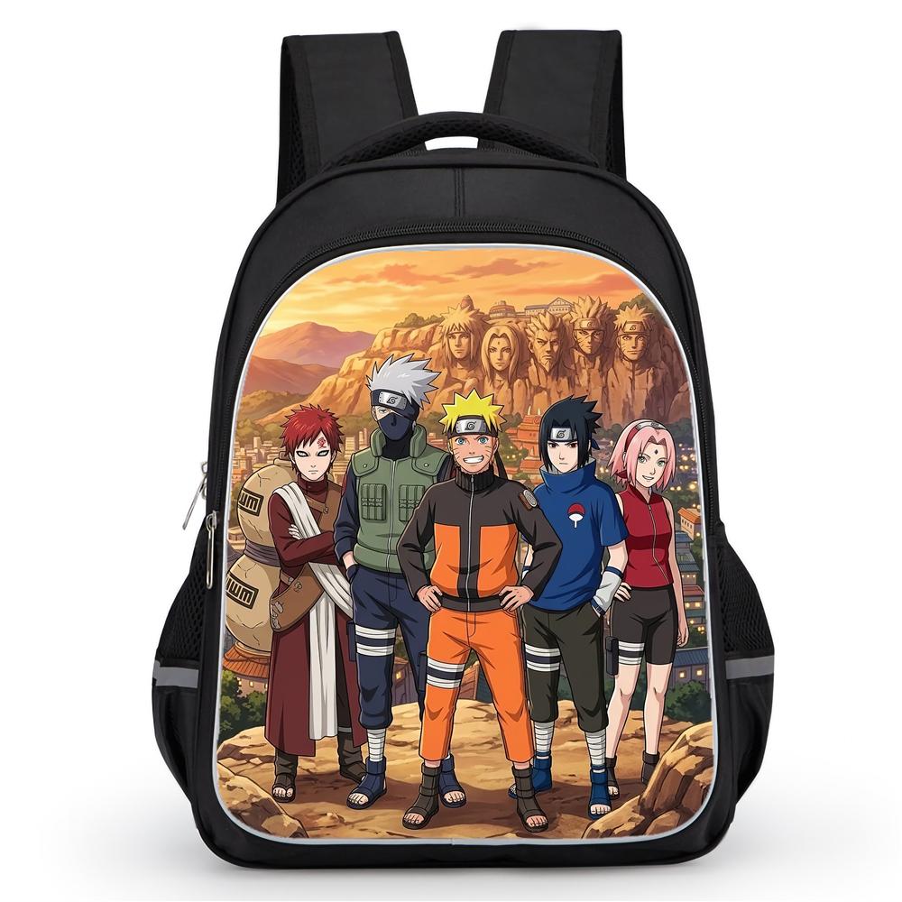 Dual Zipper Pockets, NARUTO Design Suitable For Boys&Girls, Durable 16-inch Lightweight Kids Cartoon Student Backpack Age 5-11.