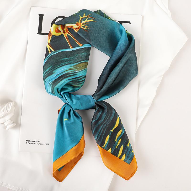 Luxury Brand  Silk Square Scarf Women Cat Neck Hair Tie Band Beach Hijab Kerchief Head Headbands Bandana Female Foulard 70cm