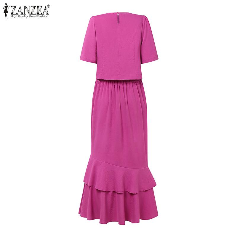 ZANZEA Women Short Sleeve Blouse and Fishtail Skirts Summer Two Piece Suit Sets