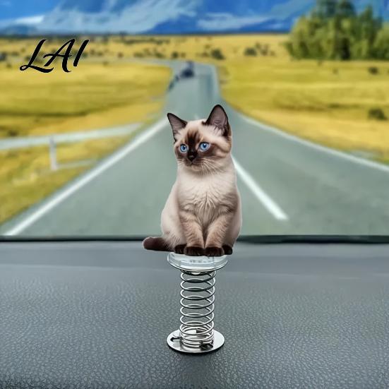 Miniature Cat Dashboard Ornaments Cute Car Decorations with Spring Swing Design 2D Flat Acrylic Kitten Gift for Lovers Ornaments Stable Self
